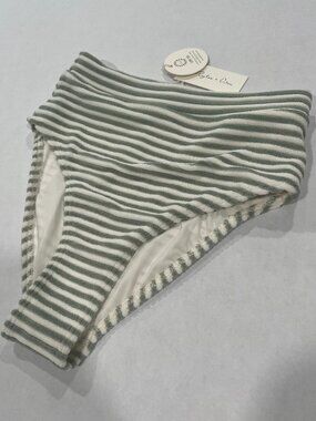 Women - X & XL - NWT Rylee + Cru Banded High Cut Bikini Bottom Sage Stripe